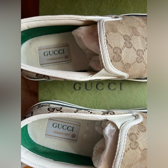 Gucci Tennis 1977 GG Supreme Logo Canvas Flat Slip On Sneakers Shoes Sz 39 - Picture 7 of 8